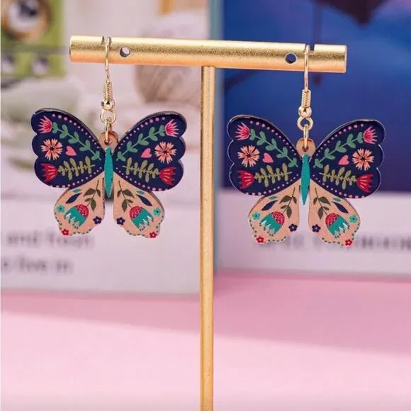 Acrylic Floral Butterfly Earrings - Picture 2 of 8